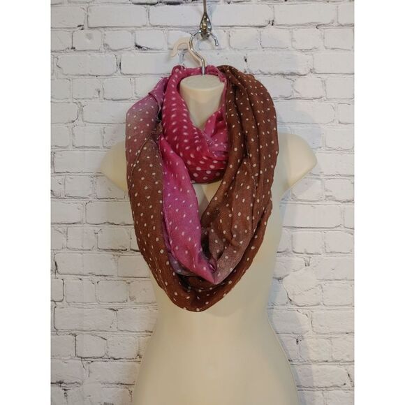 Women's XL Pink/Brown Ombre White Polka Dot Infinity Scarf. - Picture 3 of 3